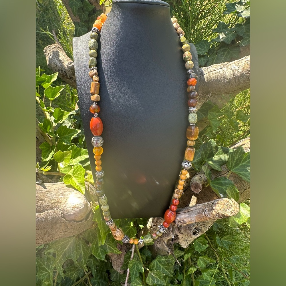 925 Sterling Silver multiple Natural Stones Vintage necklace